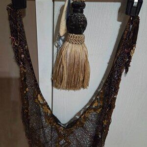 Ladies Shawl bugle Bead Finge and Sequined brown Fairycore Wrap